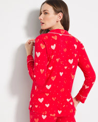 Soma / Long-Sleeve Printed Notch Collar Pajama Top LOVELY HEART RED