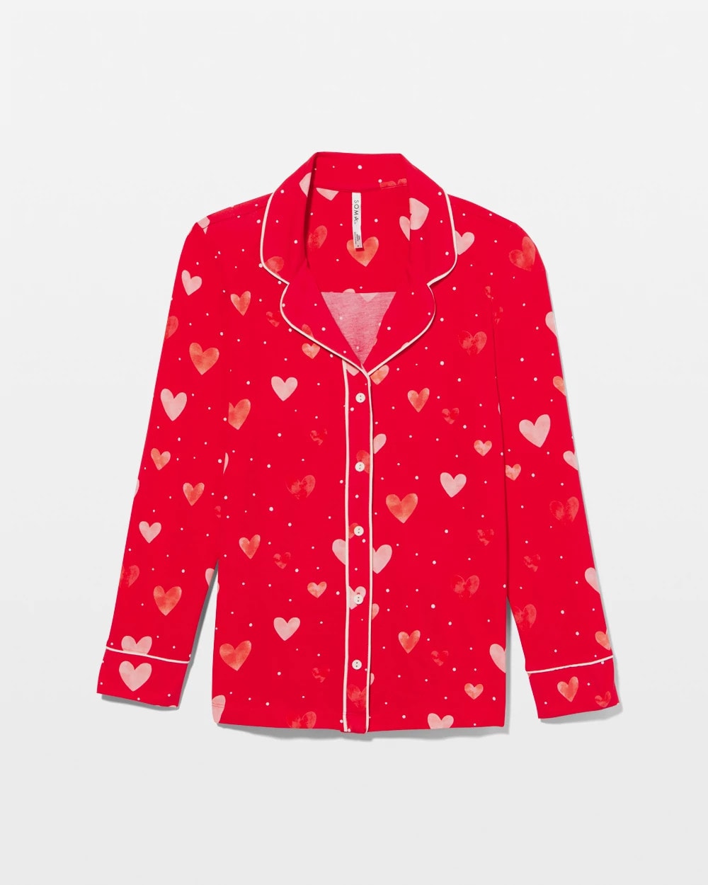 Soma / Long-Sleeve Printed Notch Collar Pajama Top LOVELY HEART RED