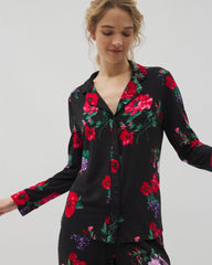 Soma / Long-Sleeve Printed Notch Collar Pajama Top RHAPSODY FLORA BLACK