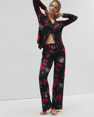 Soma / Long-Sleeve Printed Notch Collar Pajama Top RHAPSODY FLORA BLACK