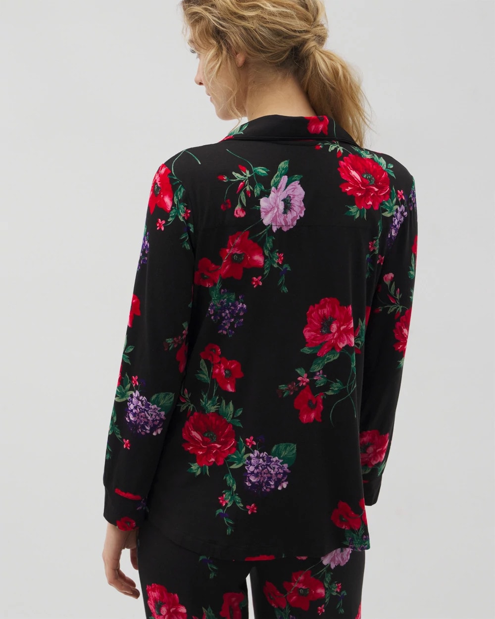 Soma / Long-Sleeve Printed Notch Collar Pajama Top RHAPSODY FLORA BLACK
