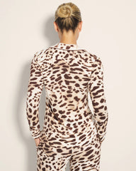 Soma / Long-Sleeve Printed Notch Collar Pajama Top ANIMAL AURA WHITE SMOKE