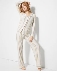 Soma / Long-Sleeve Printed Notch Collar Pajama Top SUMMIT STRIPE CHAMPAGNE