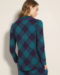 Soma / Long-Sleeve Printed Notch Collar Pajama Top BUNDLE UP PLAID BIAS TEAL