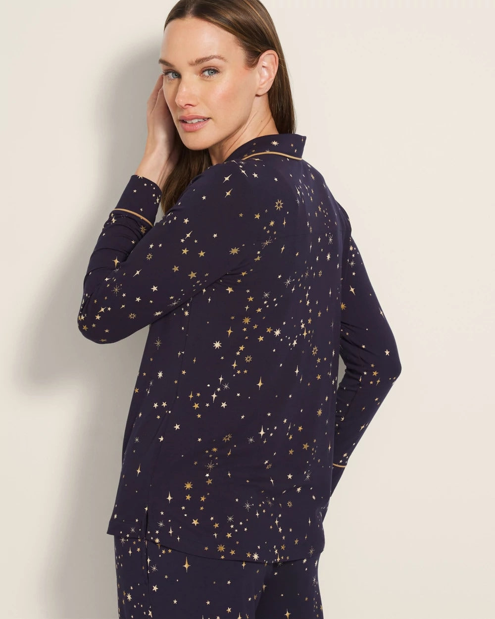 Soma / Long-Sleeve Printed Notch Collar Pajama Top READY TO GLOW NAVY