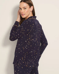 Soma / Long-Sleeve Printed Notch Collar Pajama Top READY TO GLOW NAVY