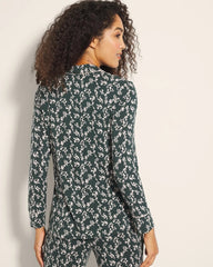 Soma / Long-Sleeve Printed Notch Collar Pajama Top TINY PETALS DK EVERGLADE