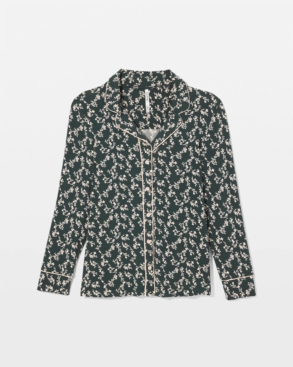 Soma / Long-Sleeve Printed Notch Collar Pajama Top TINY PETALS DK EVERGLADE