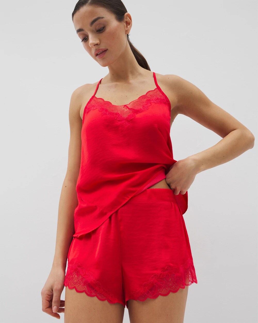 Soma / Lace Trim Pajama Shorts DARE ME RED