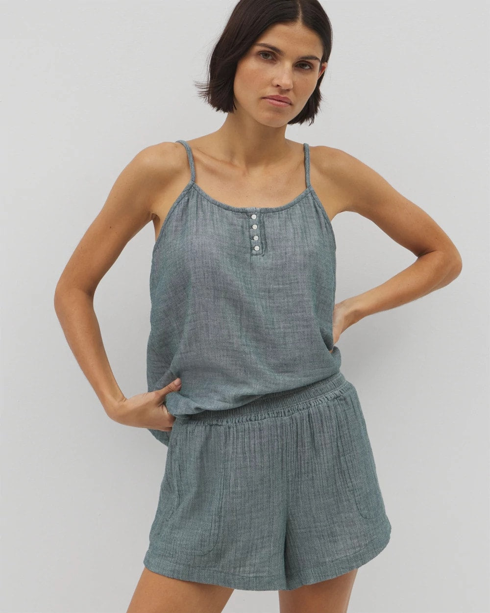 Soma / Cotton Gauze Pajama Shorts DARK SEA CROSSDYE