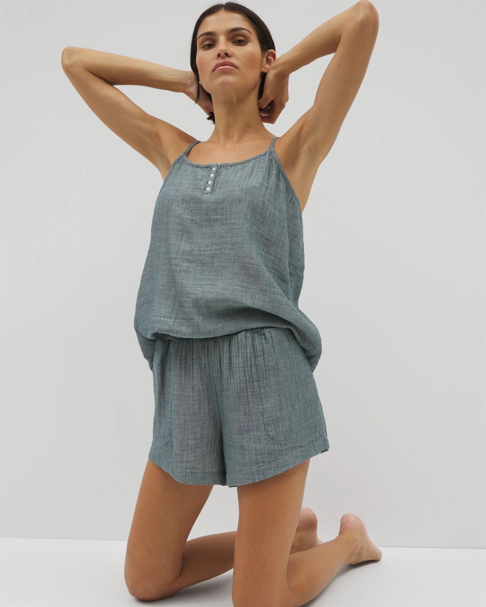 Soma / Cotton Gauze Pajama Shorts DARK SEA CROSSDYE