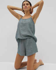 Soma / Cotton Gauze Pajama Shorts DARK SEA CROSSDYE