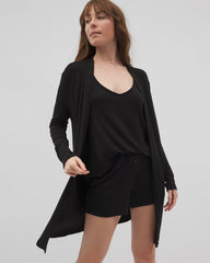 Soma / Lightweight Rib Knit Long Sleeve Wrap BLACK