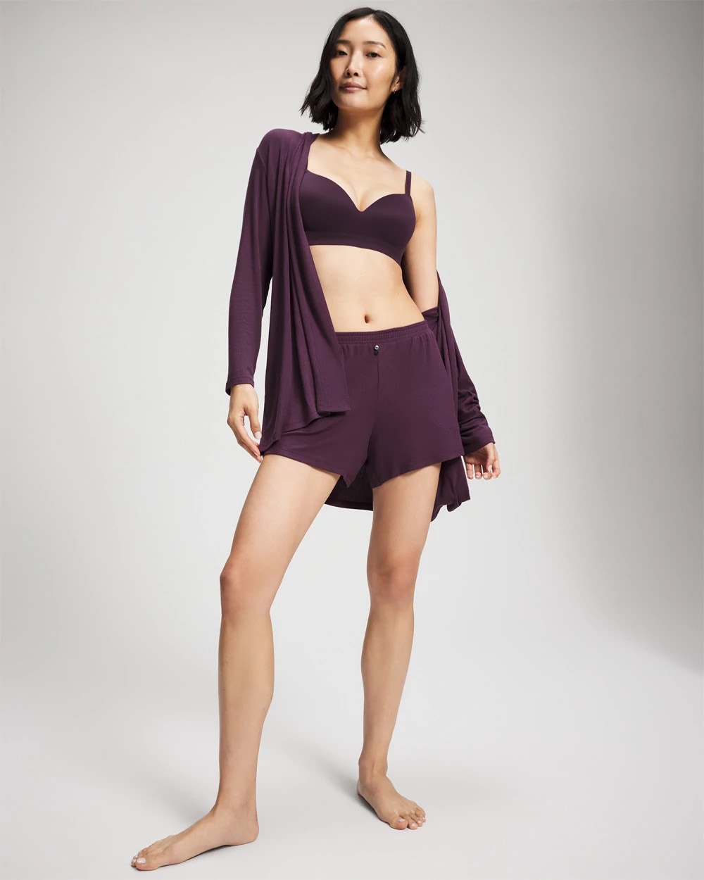 Soma / Lightweight Rib Knit Long Sleeve Wrap PLUM PERFECT