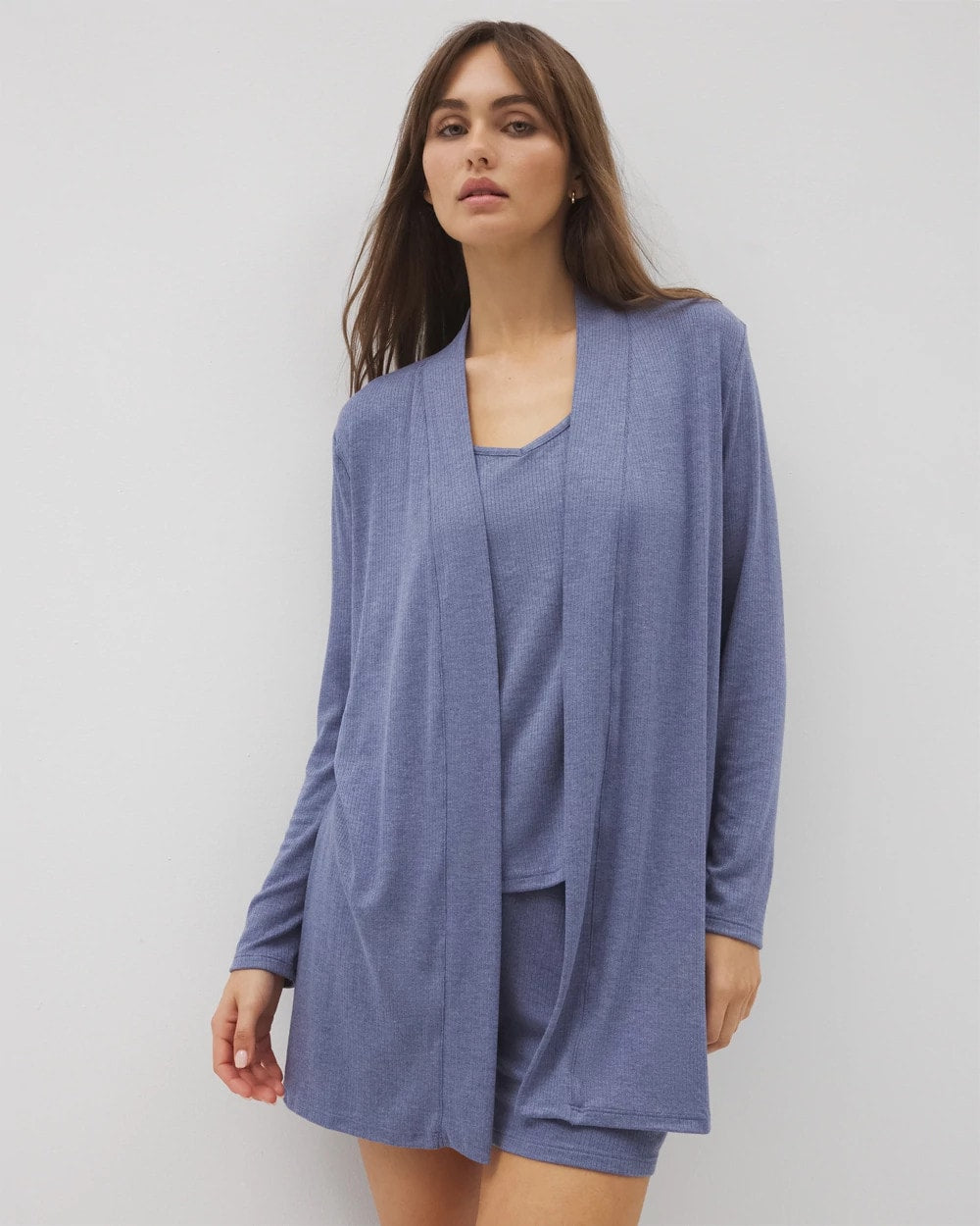 Soma / Lightweight Rib Knit Long Sleeve Wrap HEATHER DUSK