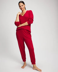 Soma / Cozy Waffle Long Sleeve V-Neck Pajama Top PAINT THE TOWN RED