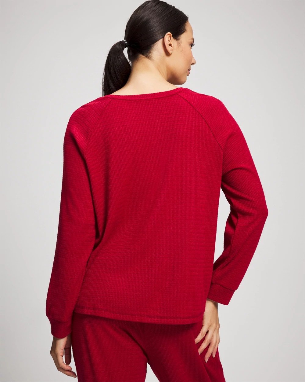 Soma / Cozy Waffle Long Sleeve V-Neck Pajama Top PAINT THE TOWN RED
