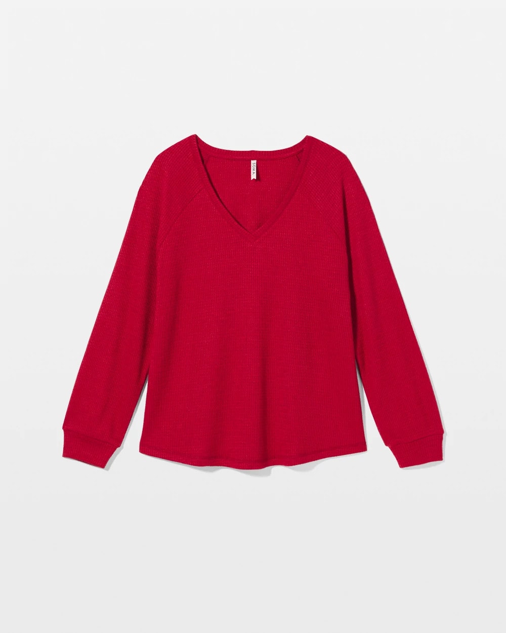 Soma / Cozy Waffle Long Sleeve V-Neck Pajama Top PAINT THE TOWN RED