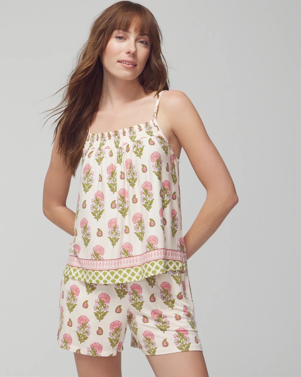 Soma / Smocked Pajama Cami PAISLEY FLORAL BORDER WS