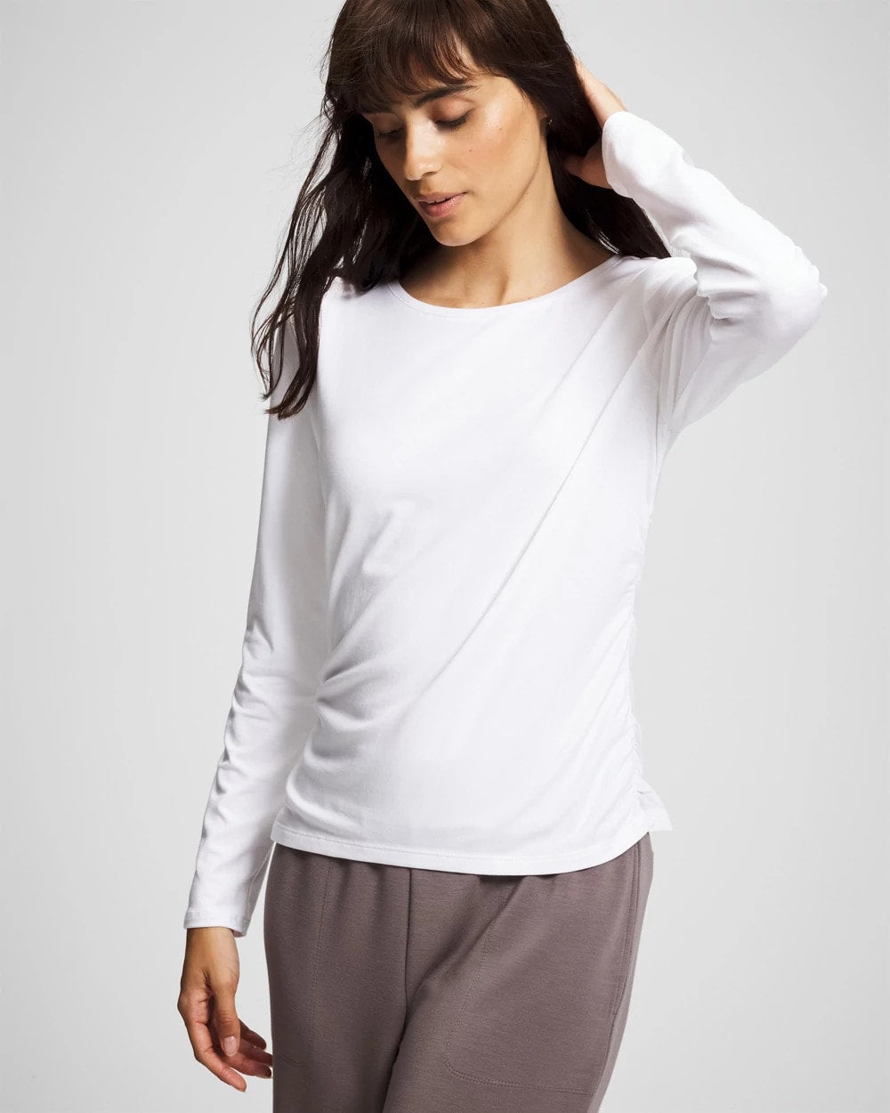Soma / Ruched Long Sleeve Pajama Tee OPTIC WHITE