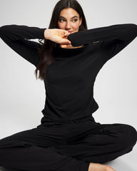 Soma / Ruched Long Sleeve Pajama Tee BLACK
