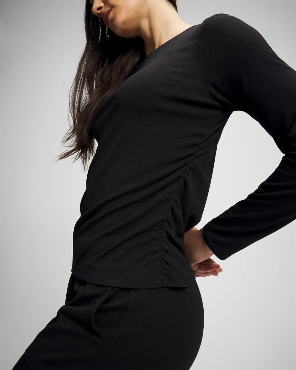 Soma / Ruched Long Sleeve Pajama Tee BLACK