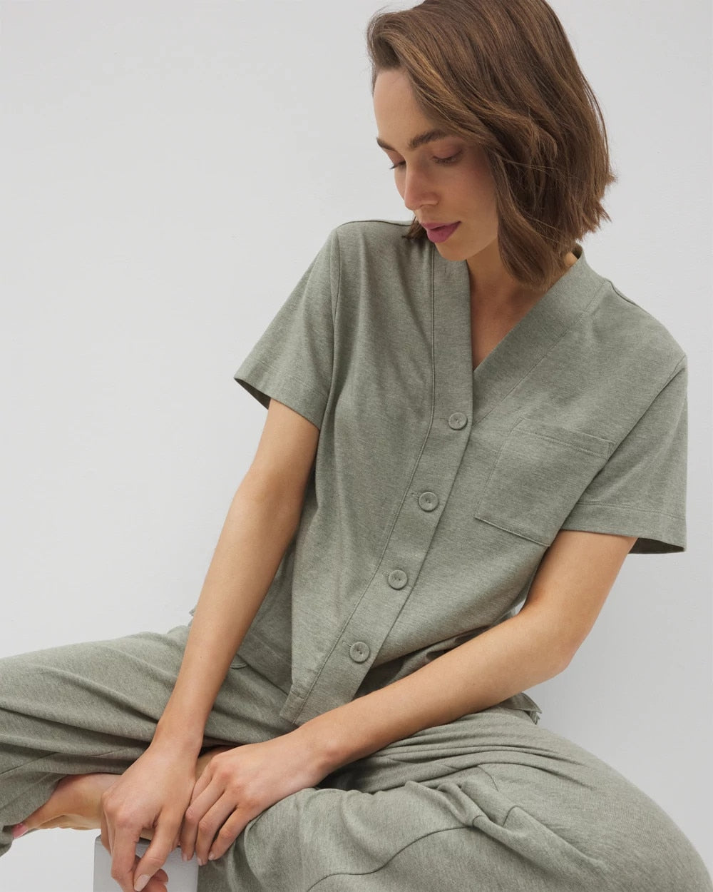 Soma / Button-Front Pajama Tee HEATHER HIGHLANDS
