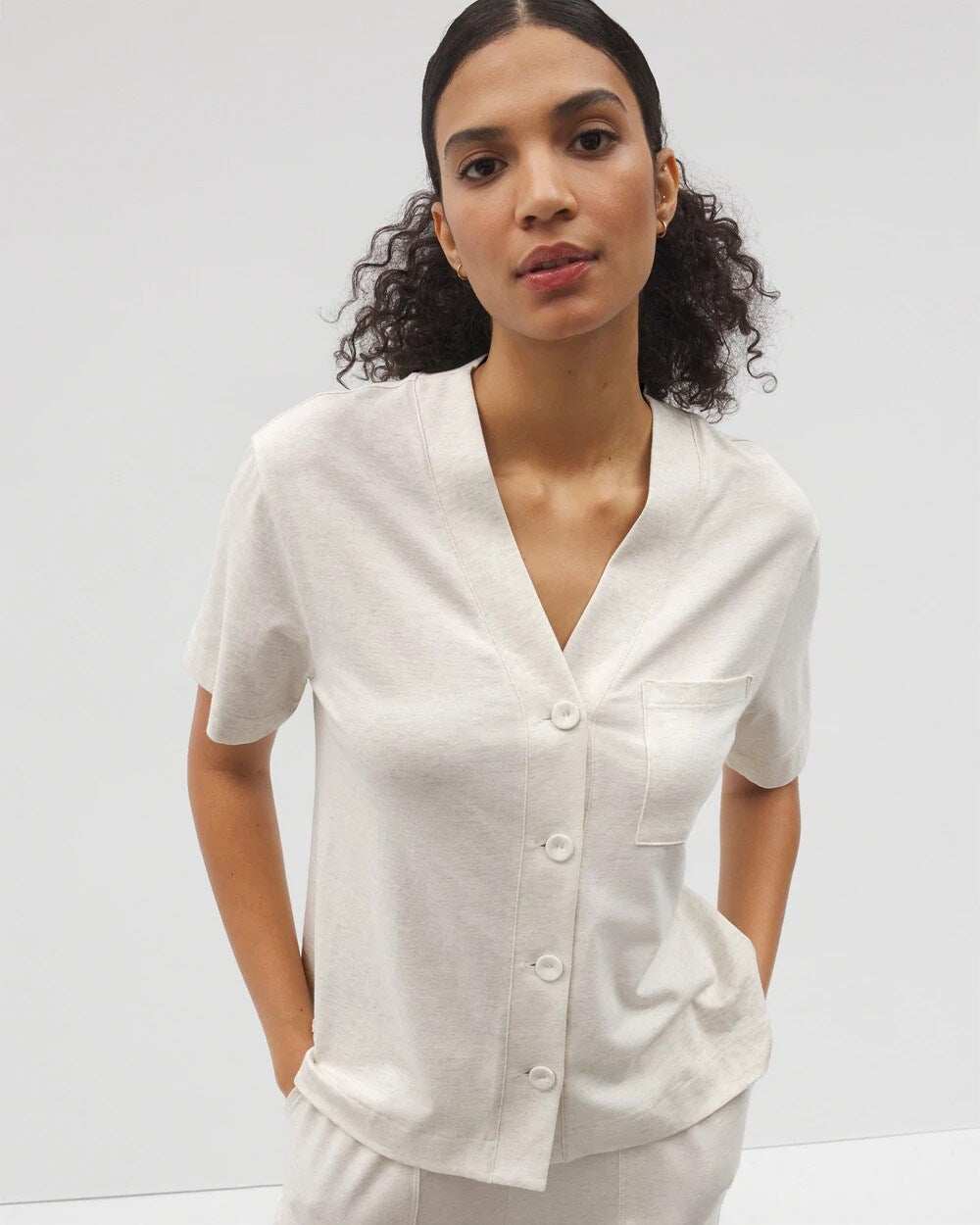 Soma / Button-Front Pajama Tee HEATHER CRYSTAL