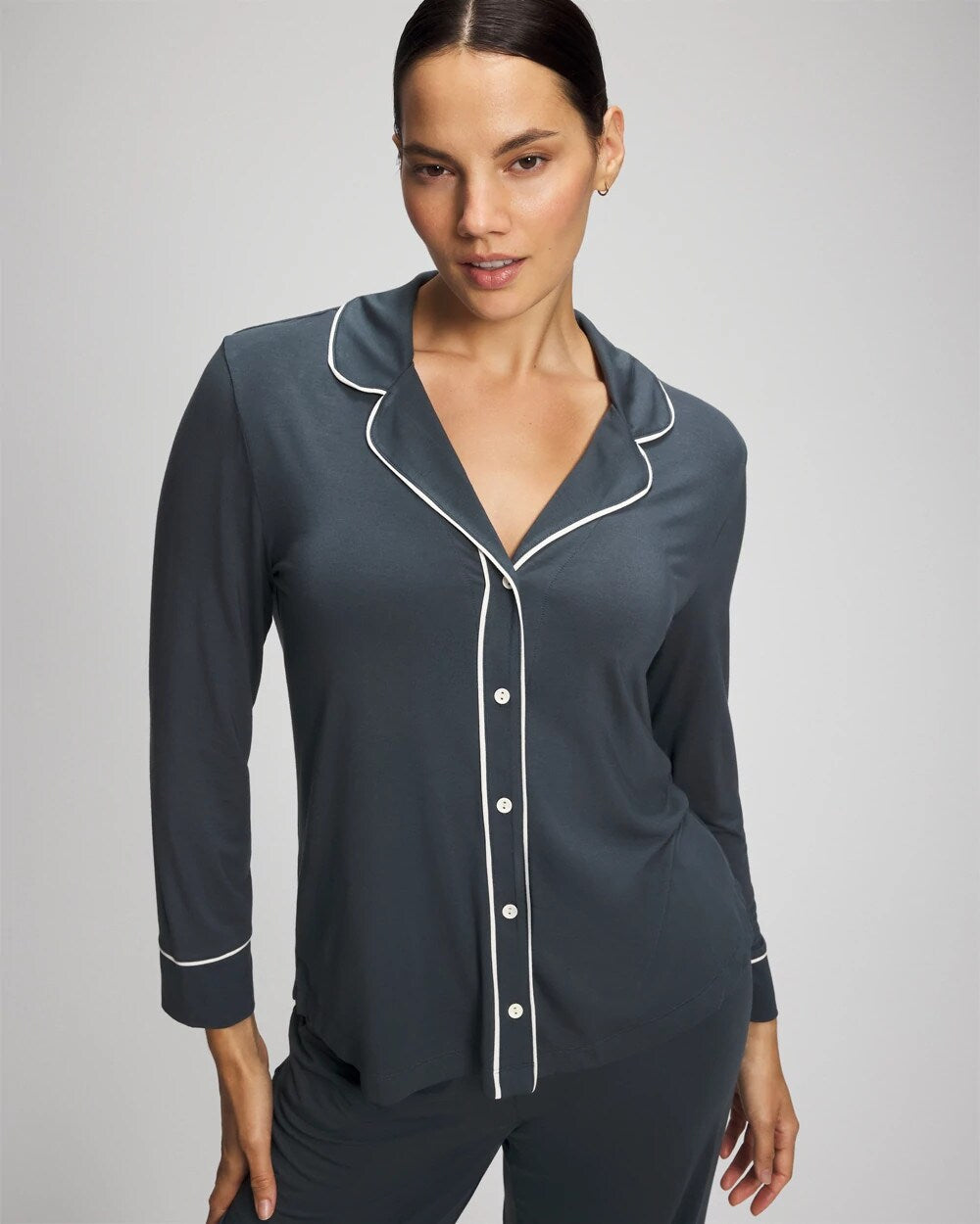 Soma / Long-Sleeve Notch Collar Pajama Top PETROL