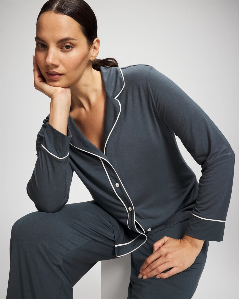 Soma / Long-Sleeve Notch Collar Pajama Top PETROL