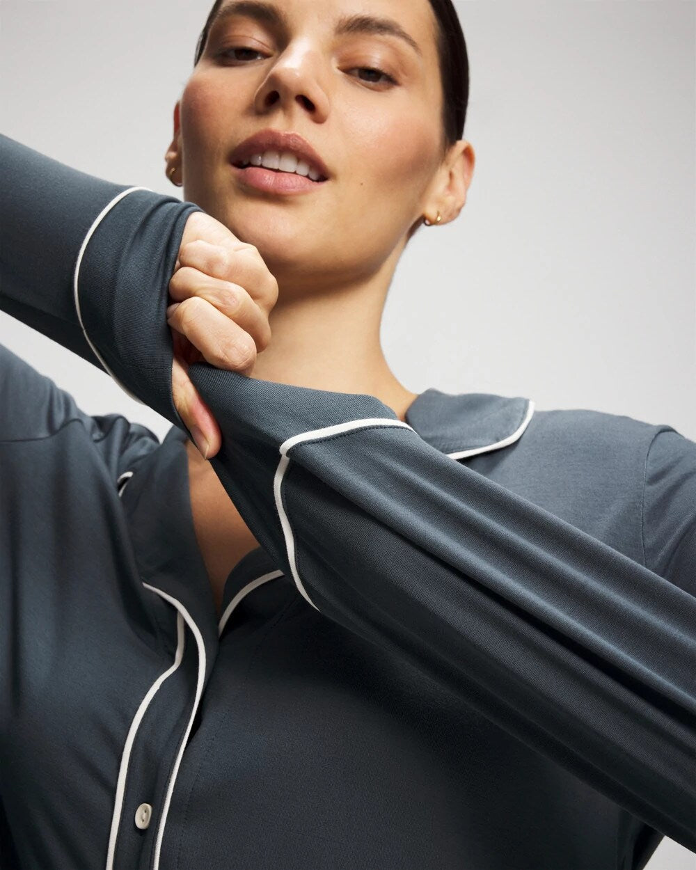 Soma / Long-Sleeve Notch Collar Pajama Top PETROL