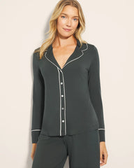 Soma / Long-Sleeve Notch Collar Pajama Top DARK EVERGLADE
