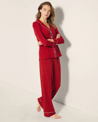 Soma / Long-Sleeve Notch Collar Pajama Top PAINT THE TOWN RED