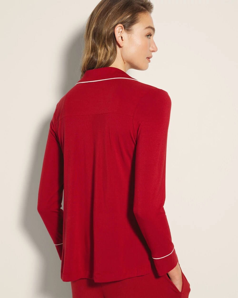 Soma / Long-Sleeve Notch Collar Pajama Top PAINT THE TOWN RED