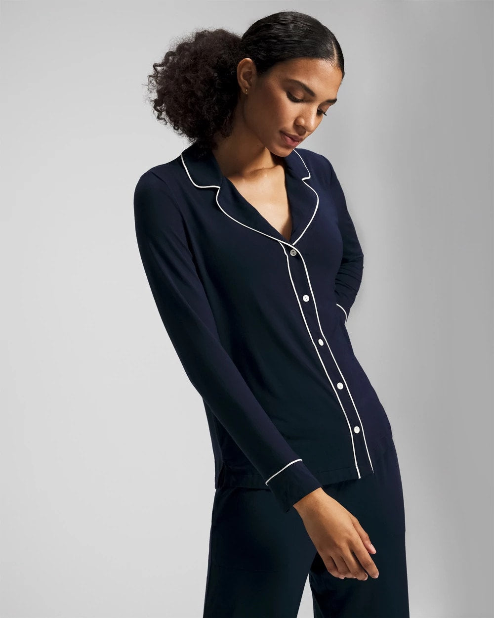 Soma / Long-Sleeve Notch Collar Pajama Top NIGHTFALL NAVY