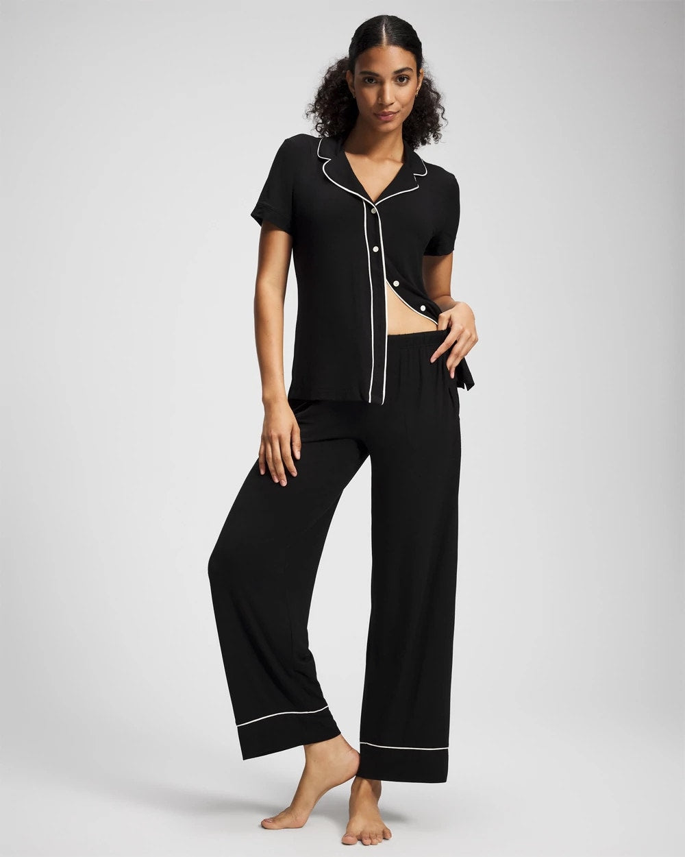 Soma / Solid Piped Pajama Pants BLACK
