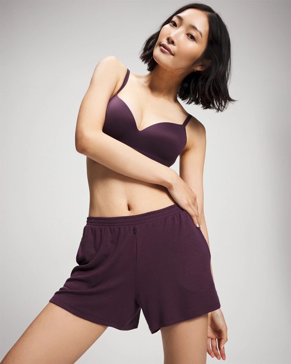Soma / Lightweight Rib Knit Pajama Shorts PLUM PERFECT