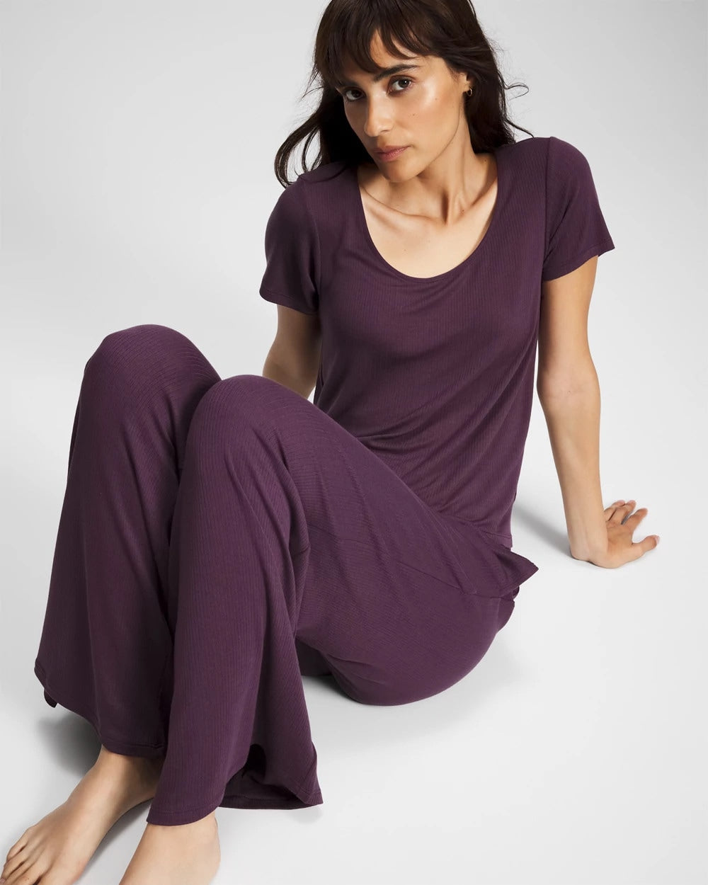 Soma / Lightweight Rib Knit Short Sleeve Pajama Tee PLUM PERFECT