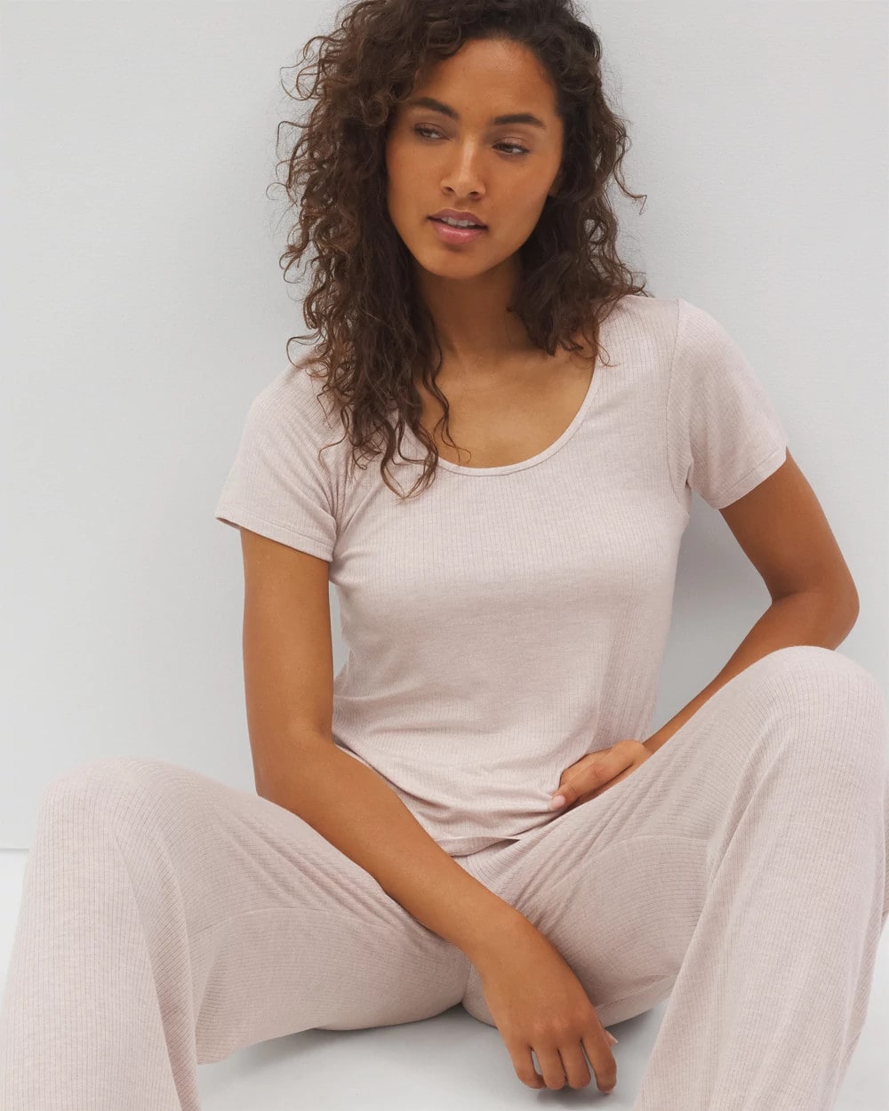 Soma / Lightweight Rib Knit Short Sleeve Pajama Tee HEATHER BARELY THERE