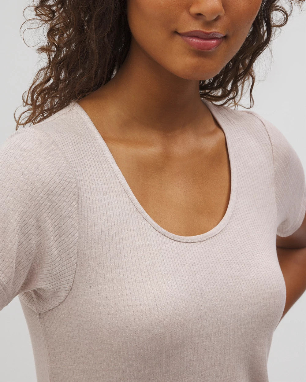 Soma / Lightweight Rib Knit Short Sleeve Pajama Tee HEATHER BARELY THERE