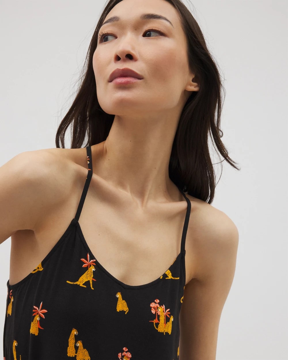 Soma / Strappy Sleepshirt FELINE FUN MID BLK