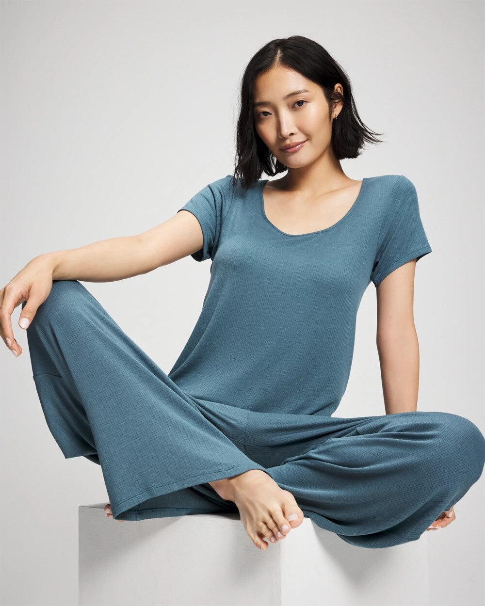 Soma / Lightweight Rib Knit Wide Leg Pajama Pants TAPESTRY