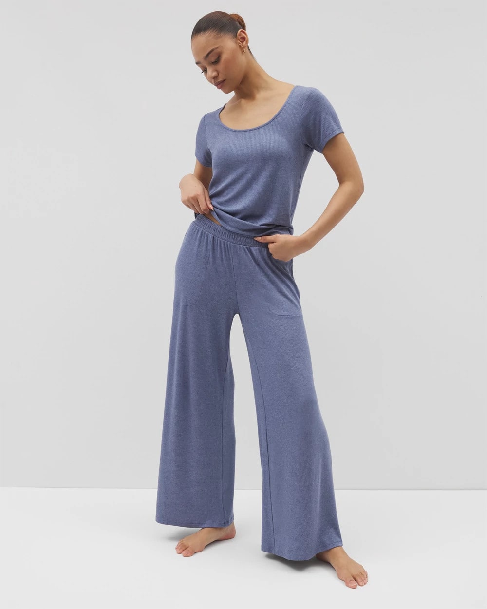 Soma / Lightweight Rib Knit Wide Leg Pajama Pants HEATHER DUSK