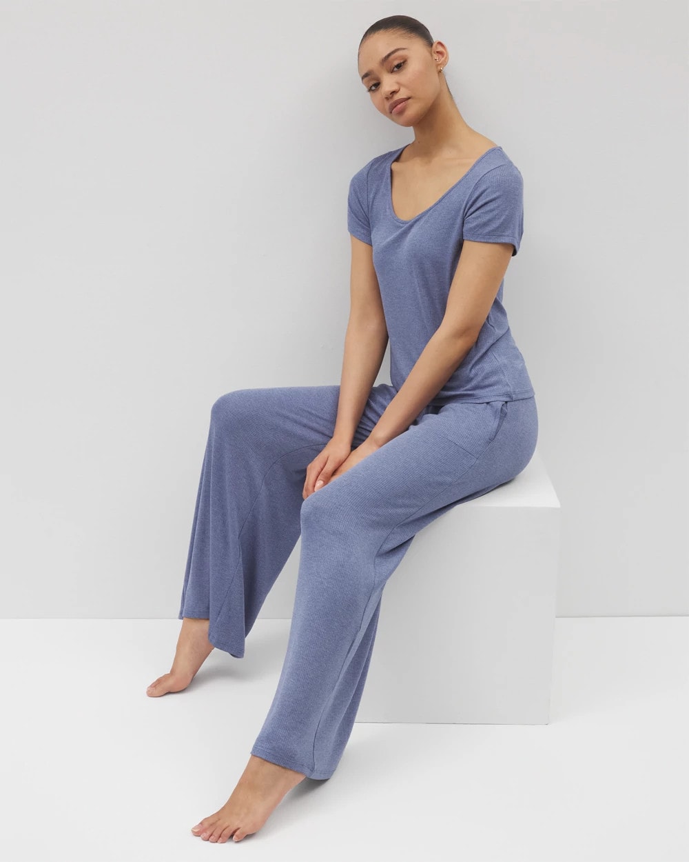 Soma / Lightweight Rib Knit Wide Leg Pajama Pants HEATHER DUSK