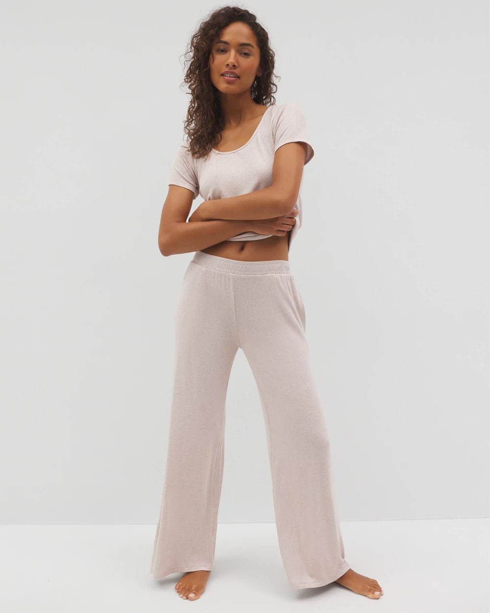 Soma / Lightweight Rib Knit Wide Leg Pajama Pants HEATHER BARELY THERE