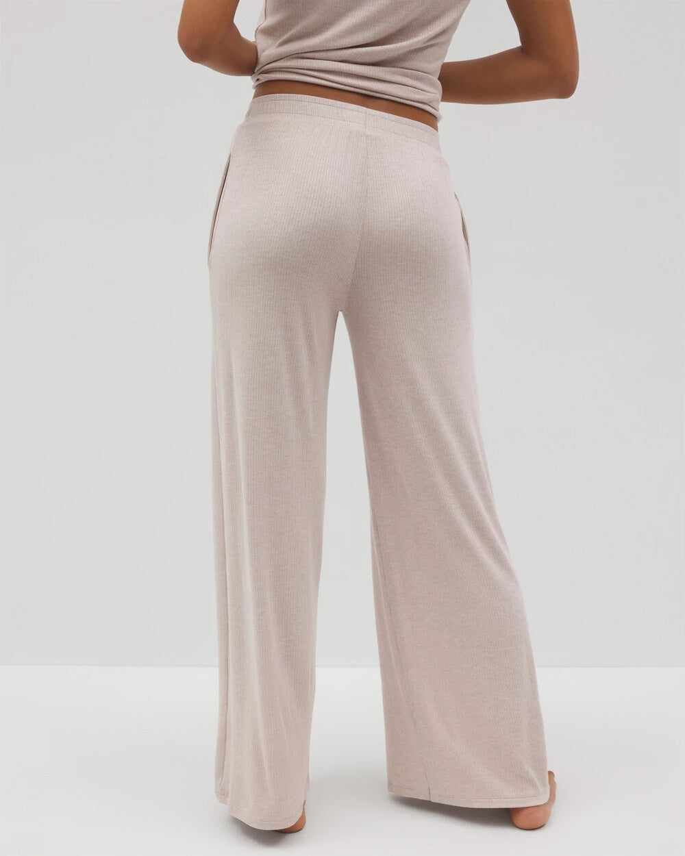 Soma / Lightweight Rib Knit Wide Leg Pajama Pants HEATHER BARELY THERE