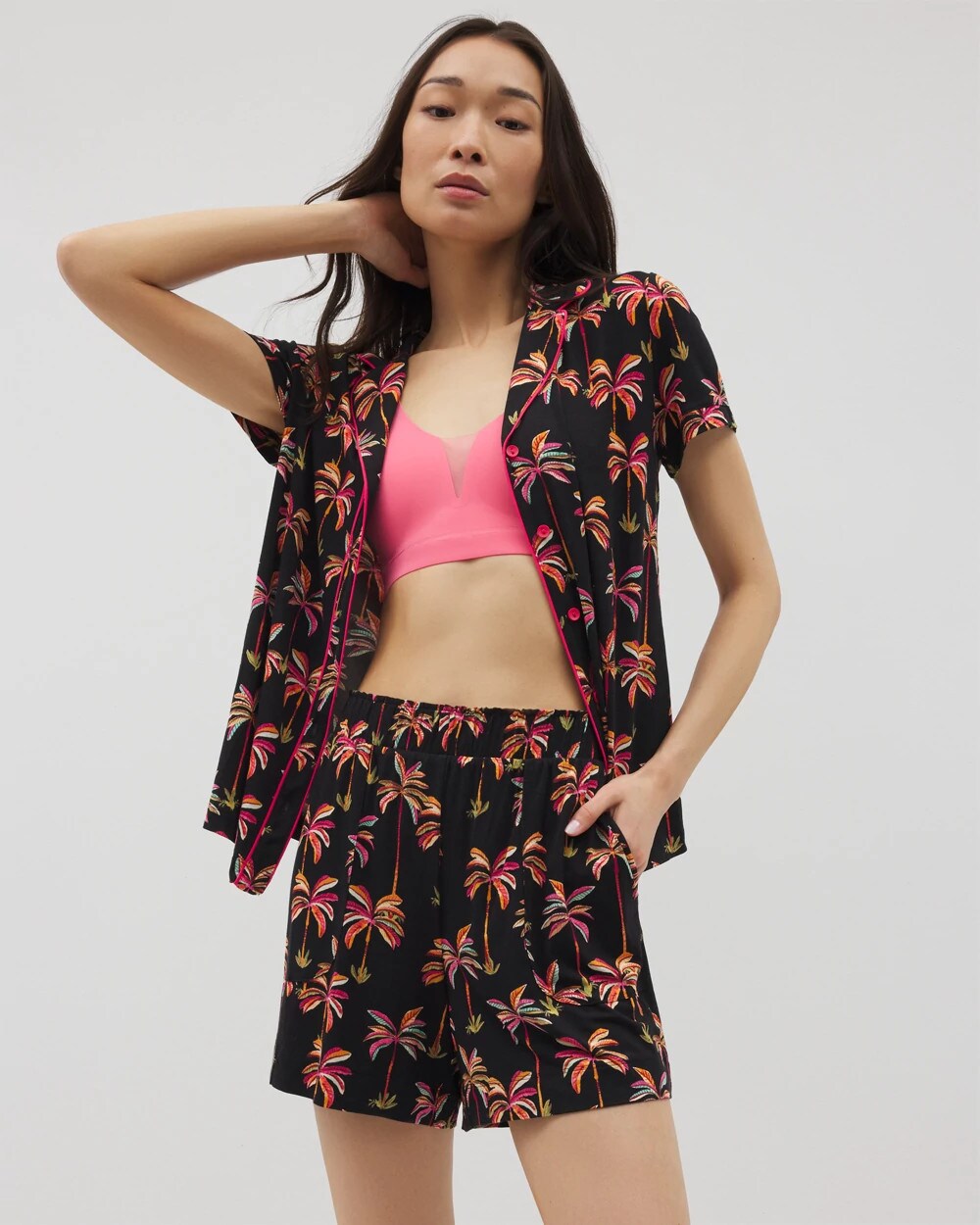 Soma / Long Pajama Shorts SHAKE YOUR PALM PALMS BLK