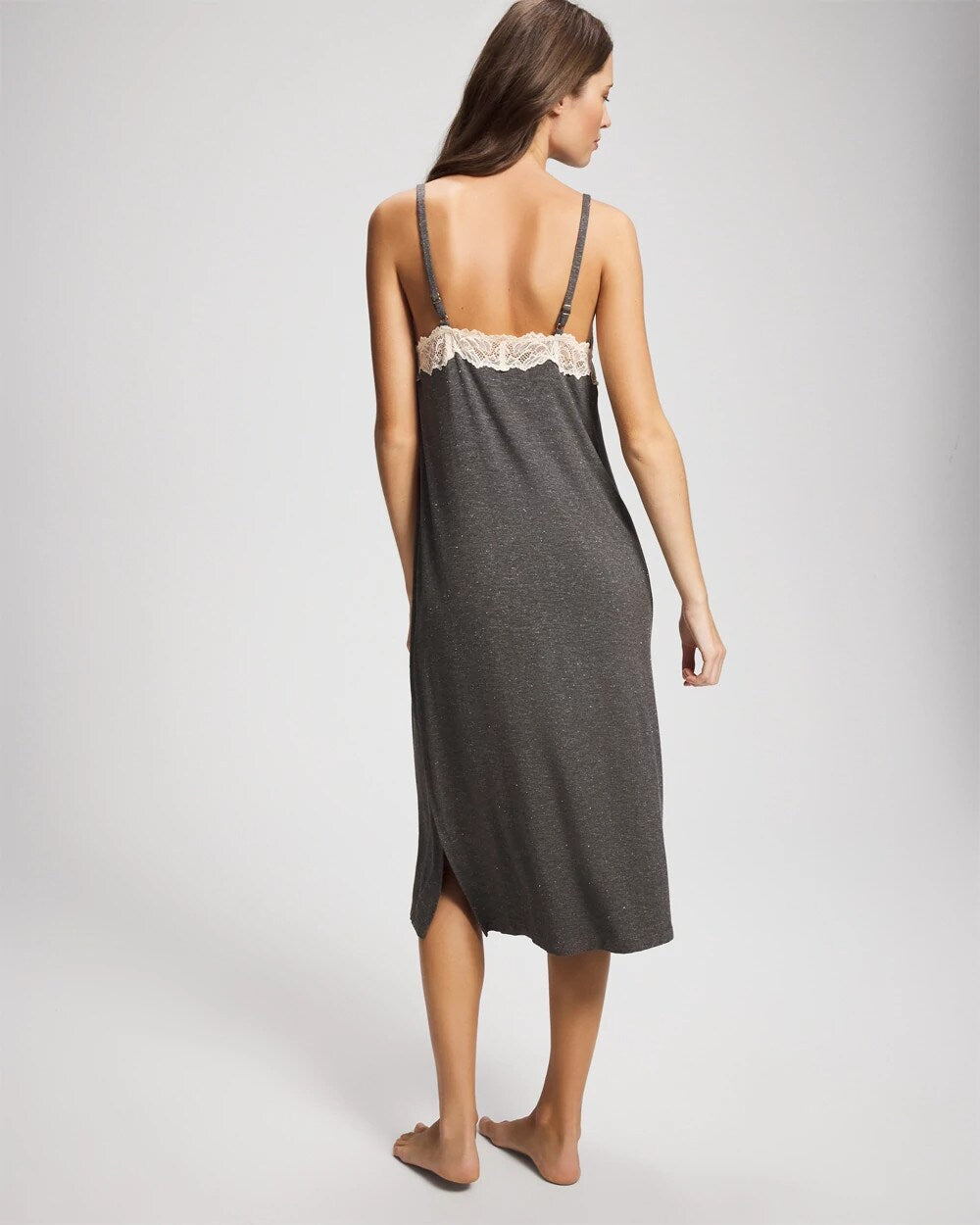 Soma / Lace Trim Chemise CHARCOAL HEATHER W/ SHINE