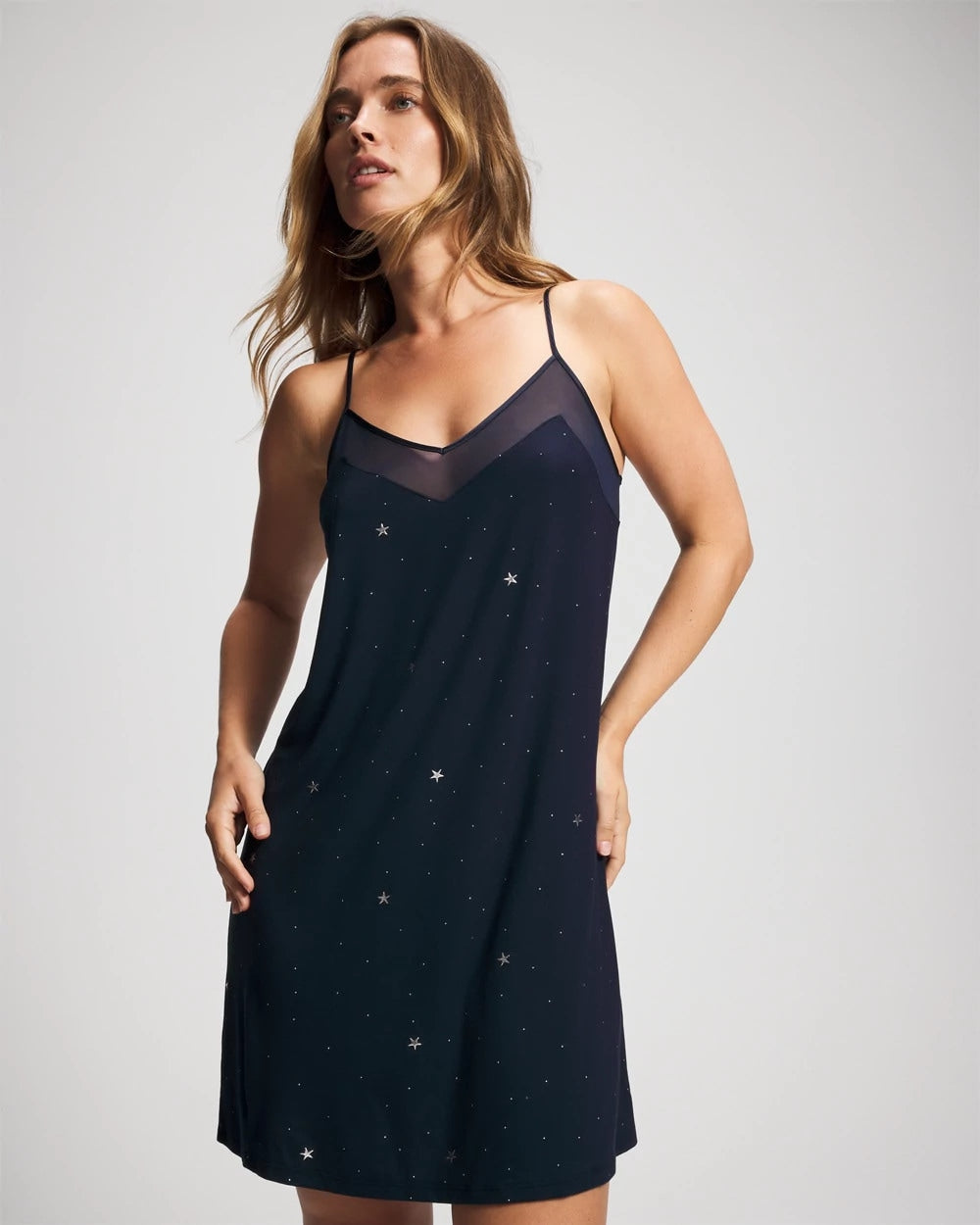 Soma / Mesh Trim Chemise SILVER DEW DROP/NAVY