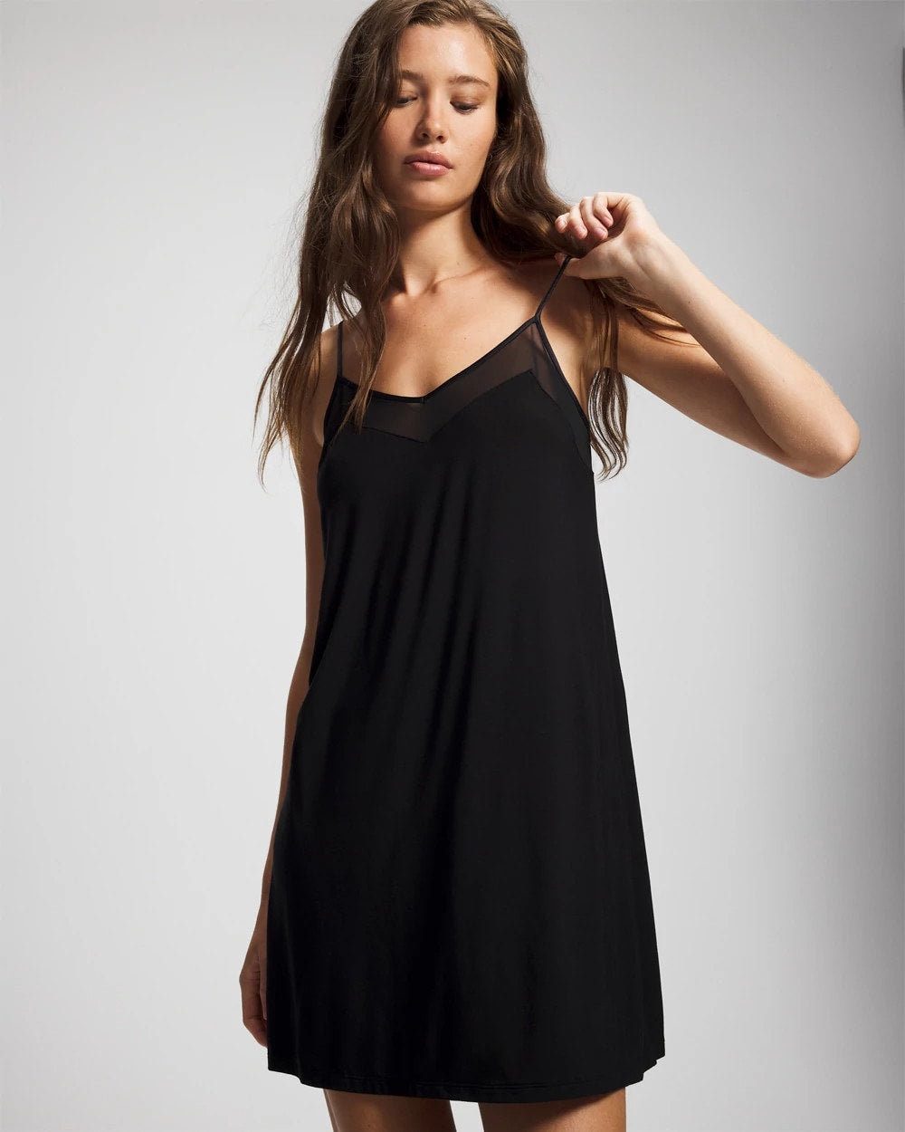 Soma / Mesh Trim Chemise BLACK